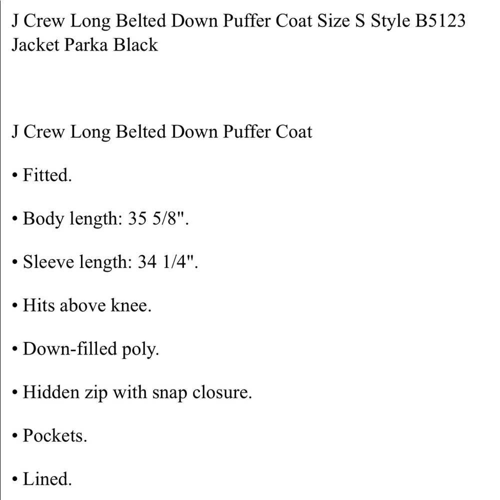 J Crew Long Belted Puffer Parka Coat Black NEW - Picture 4 of 8